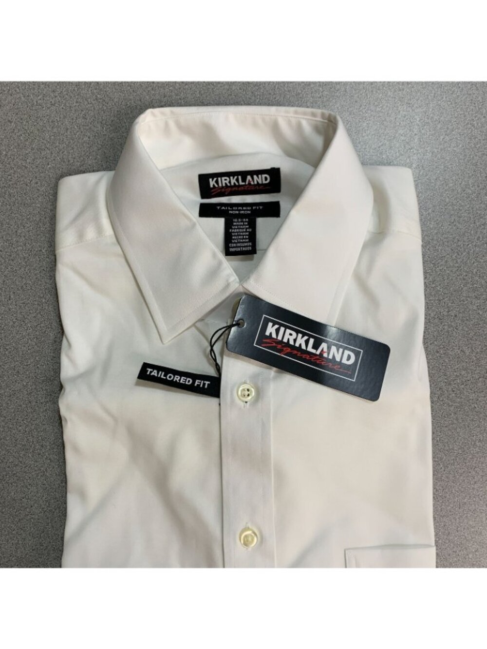 NWT Kirkland Signature Men's 15.5-33 White Tailored Fit Dress Shirt - Picture 3 of 10
